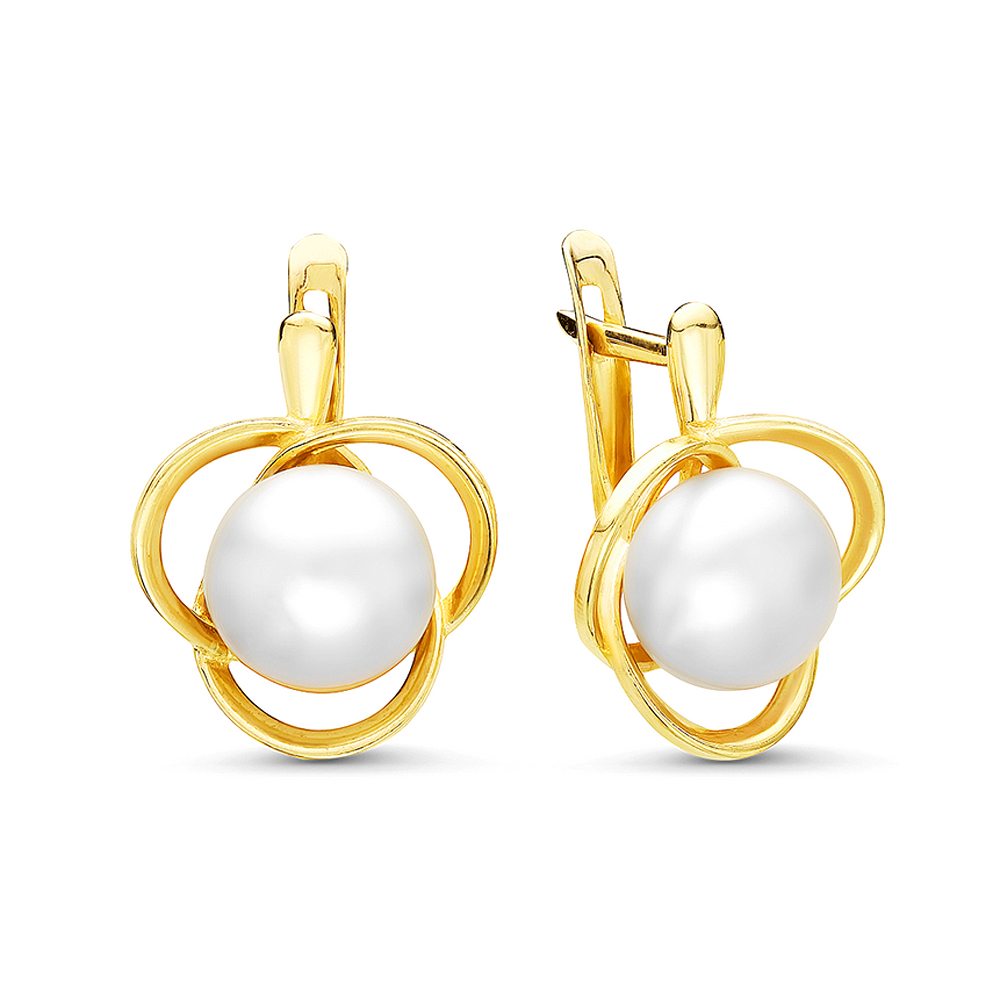 Серьги из серебра 925 пробы с белыми жемчужинами 8,5-9 мм. Артикул 12063