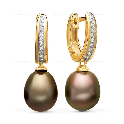 Серьги из серебра 925 пробы с Таитянскими жемчужинами 10-10,5 мм. Артикул 11102