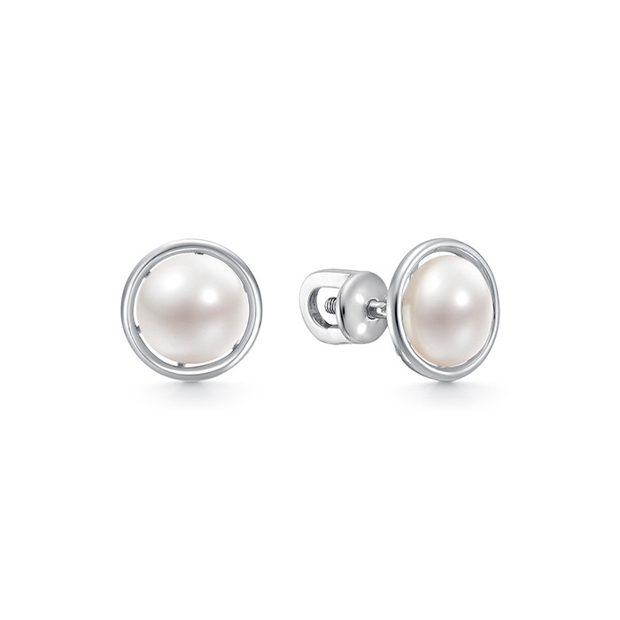 Серьги из серебра 925 пробы с белыми жемчужинами 7-7,5 мм. Артикул 10802