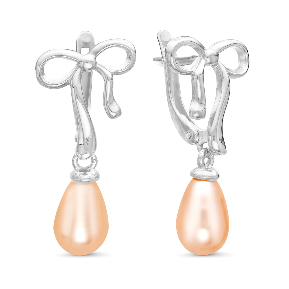 Серьги из серебра 925 пробы с розовыми жемчужинами 7,5-8 мм. Артикул 11487