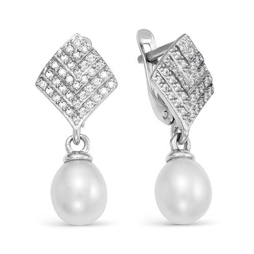 Серьги из серебра 925 пробы с белыми жемчужинами 7,5-8 мм. Артикул 12202