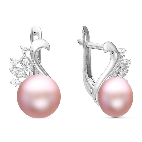 Серьги из серебра 925 пробы с розовыми жемчужинами 7,5-8 мм. Артикул 11346