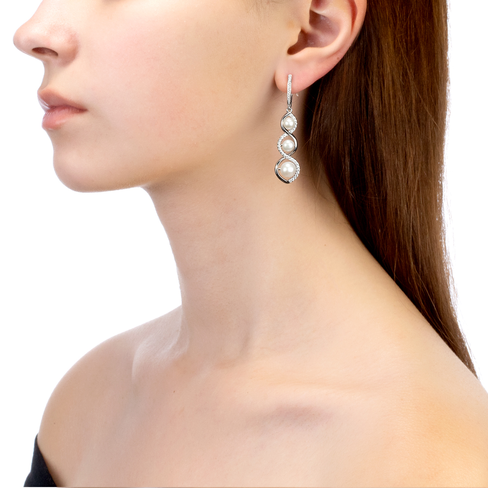 Серьги из серебра 925 пробы с белыми жемчужинами 6-8 мм. Артикул 12229