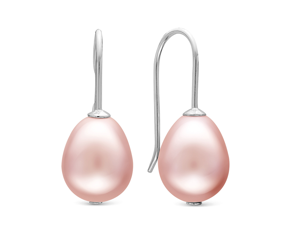 Серьги из серебра 925 пробы с розовыми жемчужинами 10-11 мм. Артикул 11257