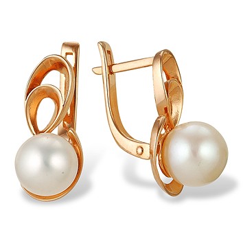 Серьги из серебра 925 пробы с белыми жемчужинами 7-7,5 мм. Артикул 9537