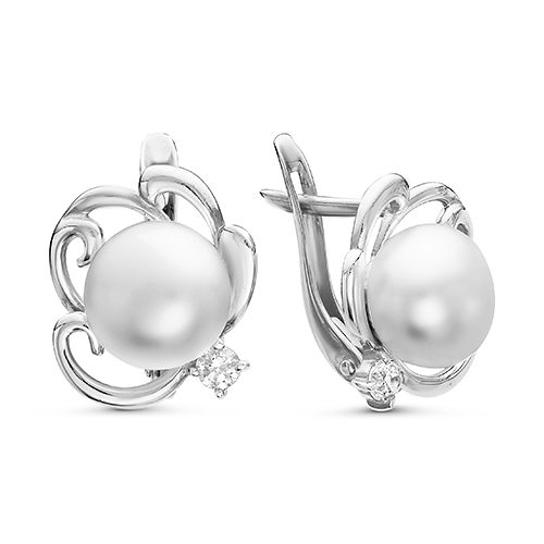 Серьги из серебра 925 пробы с белыми жемчужинами 7,5-8 мм. Артикул 11973