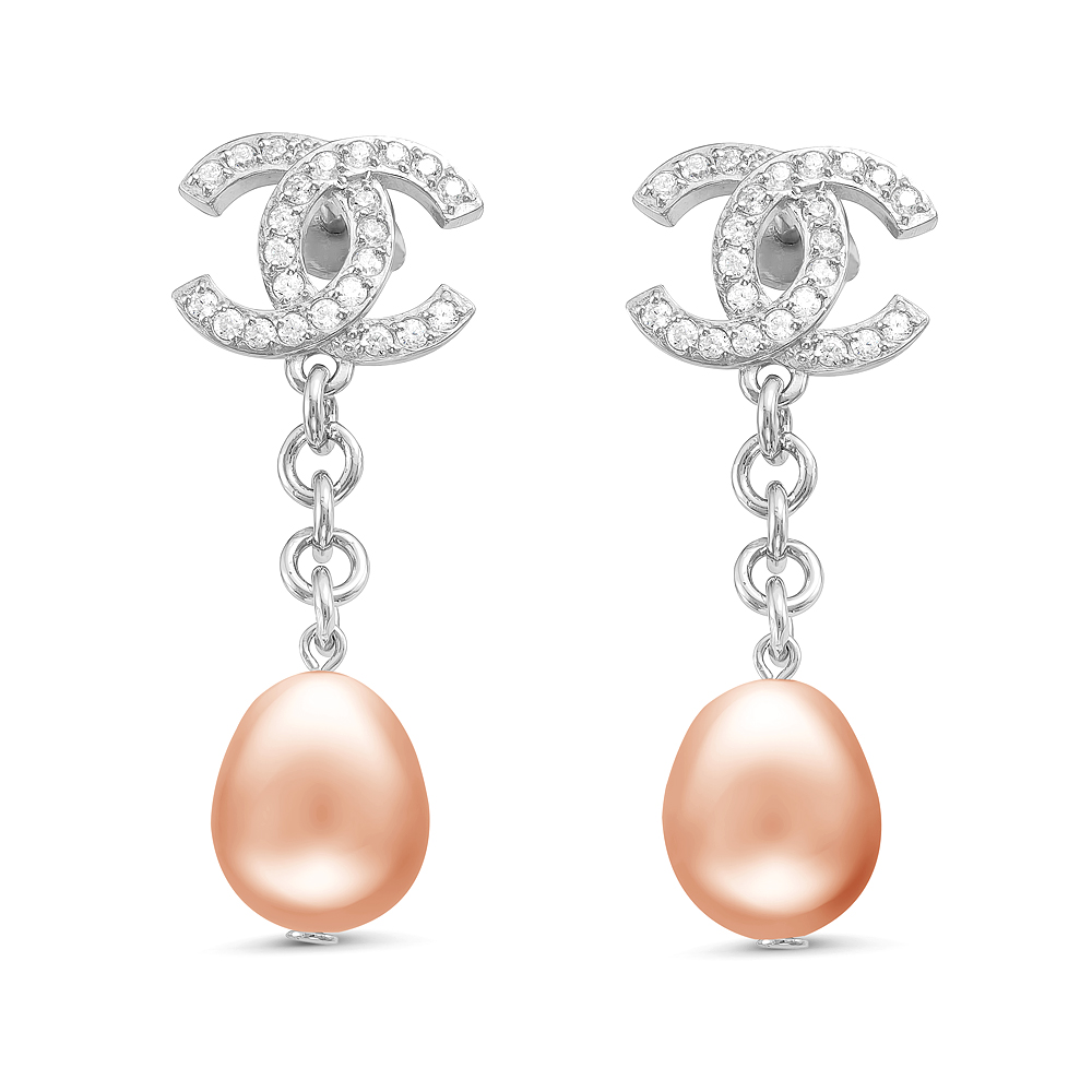 Серьги из серебра 925 пробы с розовыми жемчужинами 10-11 мм. Артикул 11506