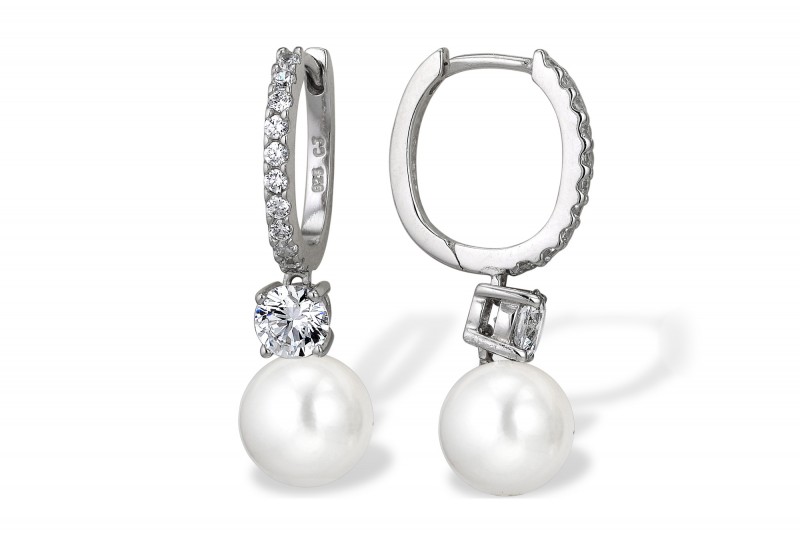 Серьги из серебра 925 пробы с белыми жемчужинами 8,5-9 мм. Артикул 9614