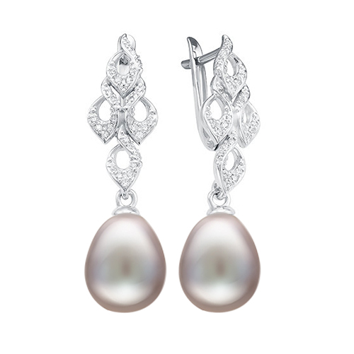 Серьги из серебра 925 пробы с серыми жемчужинами 10-11 мм. Артикул 11274