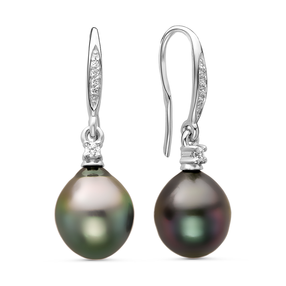 Серьги из серебра 925 пробы с Таитянскими жемчужинами 10,6-10,9 мм. Артикул 11111