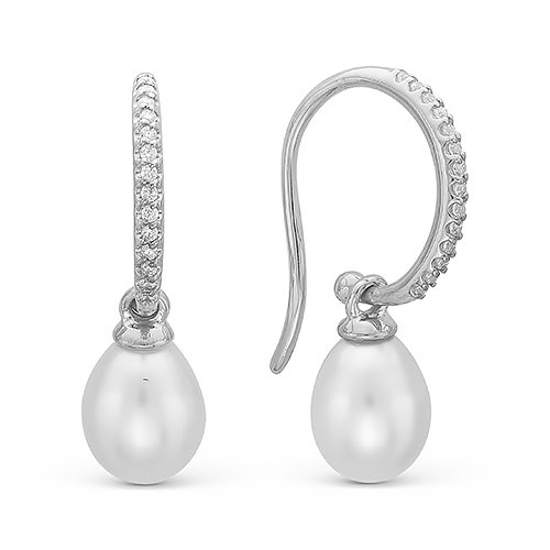 Серьги из серебра 925 пробы с белыми жемчужинами 9-10 мм. Артикул 10819