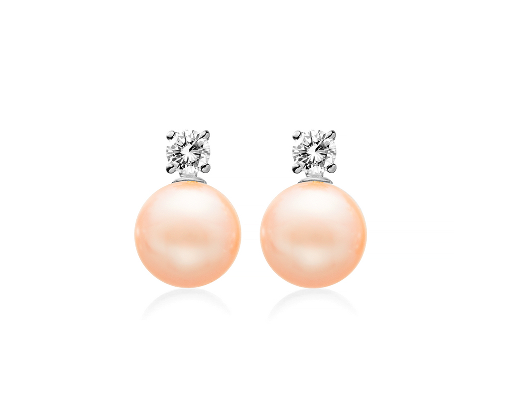 Серьги из серебра 925 пробы с розовыми жемчужинами 8,5-9 мм. Артикул 11824