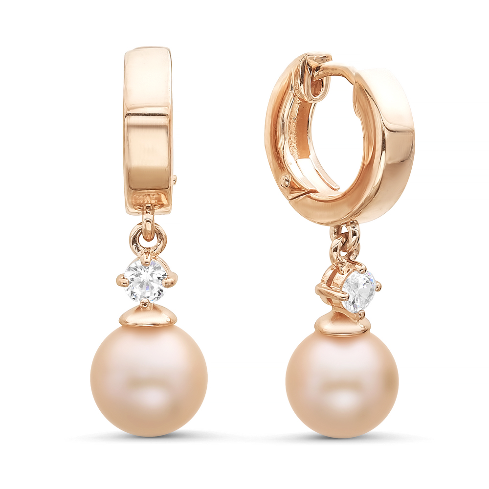 Серьги из серебра 925 пробы с розовыми жемчужинами 9-9,5 мм. Артикул 11347