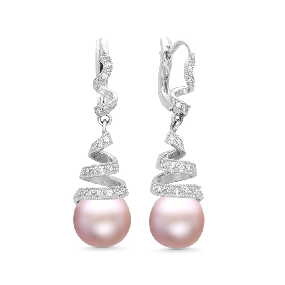 Серьги из серебра 925 пробы с розовыми жемчужинами 10,5-11 мм. Артикул 11510