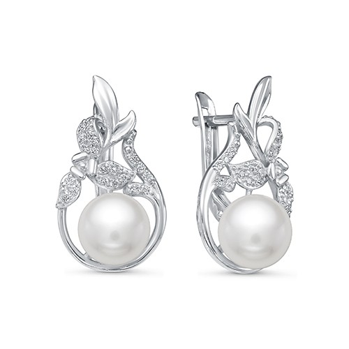 Серьги из серебра 925 пробы с белыми жемчужинами 8-8,5 мм. Артикул 9619