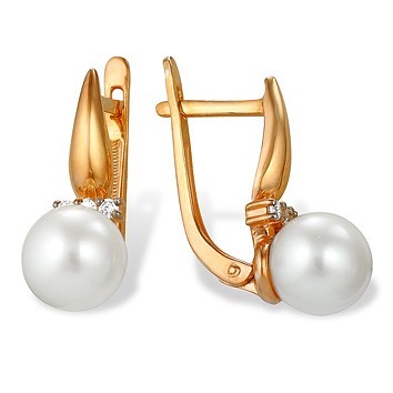 Серьги из серебра 925 пробы с белыми жемчужинами 7-7,5 мм. Артикул 10084