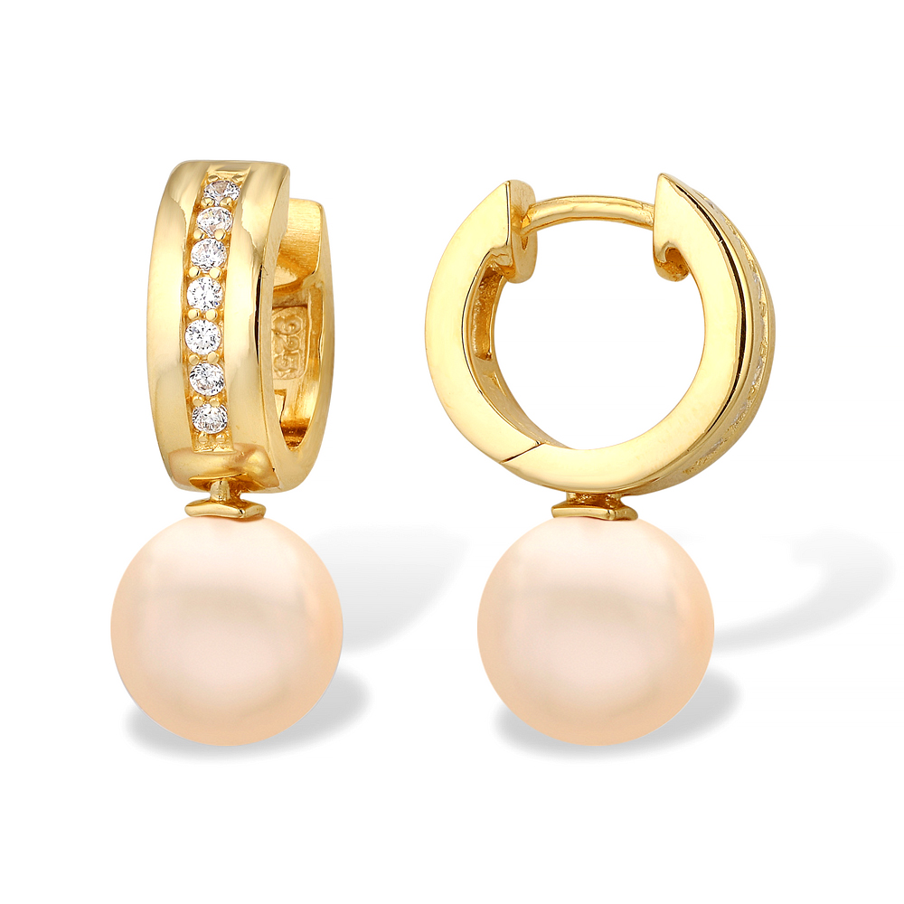 Серьги из серебра 925 пробы с розовыми жемчужинами 9,5-10 мм. Артикул 9616