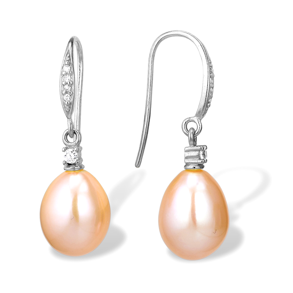 Серьги из серебра 925 пробы с розовыми жемчужинами 7,5-8 мм. Артикул 10110