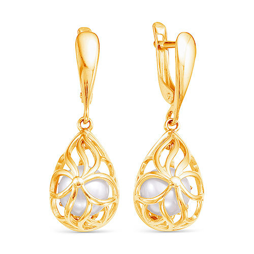Серьги из серебра 925 пробы с белыми жемчужинами 8 мм. Артикул 12551