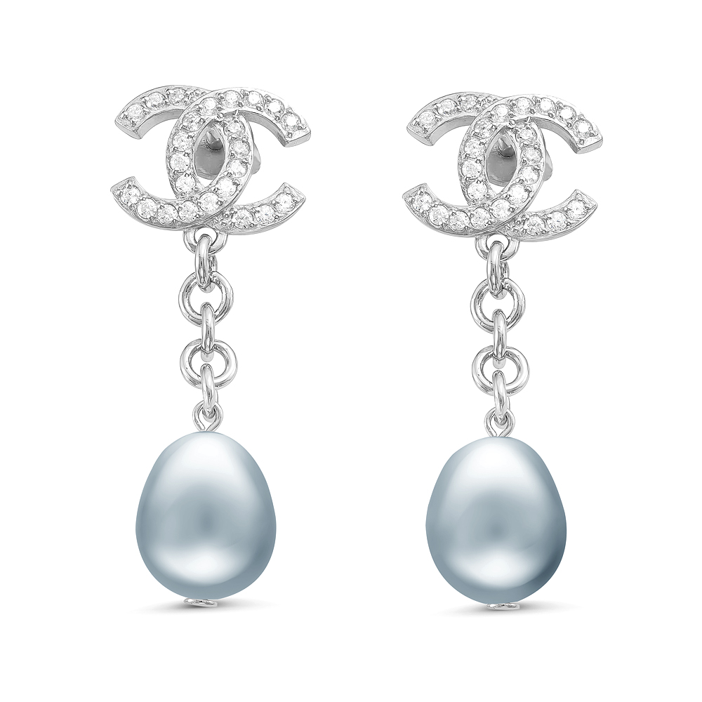 Серьги из серебра 925 пробы с серыми жемчужинами 10-11 мм. Артикул 11258