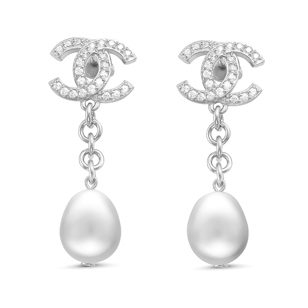 Серьги из серебра 925 пробы с белыми жемчужинами 10-11 мм. Артикул 11577