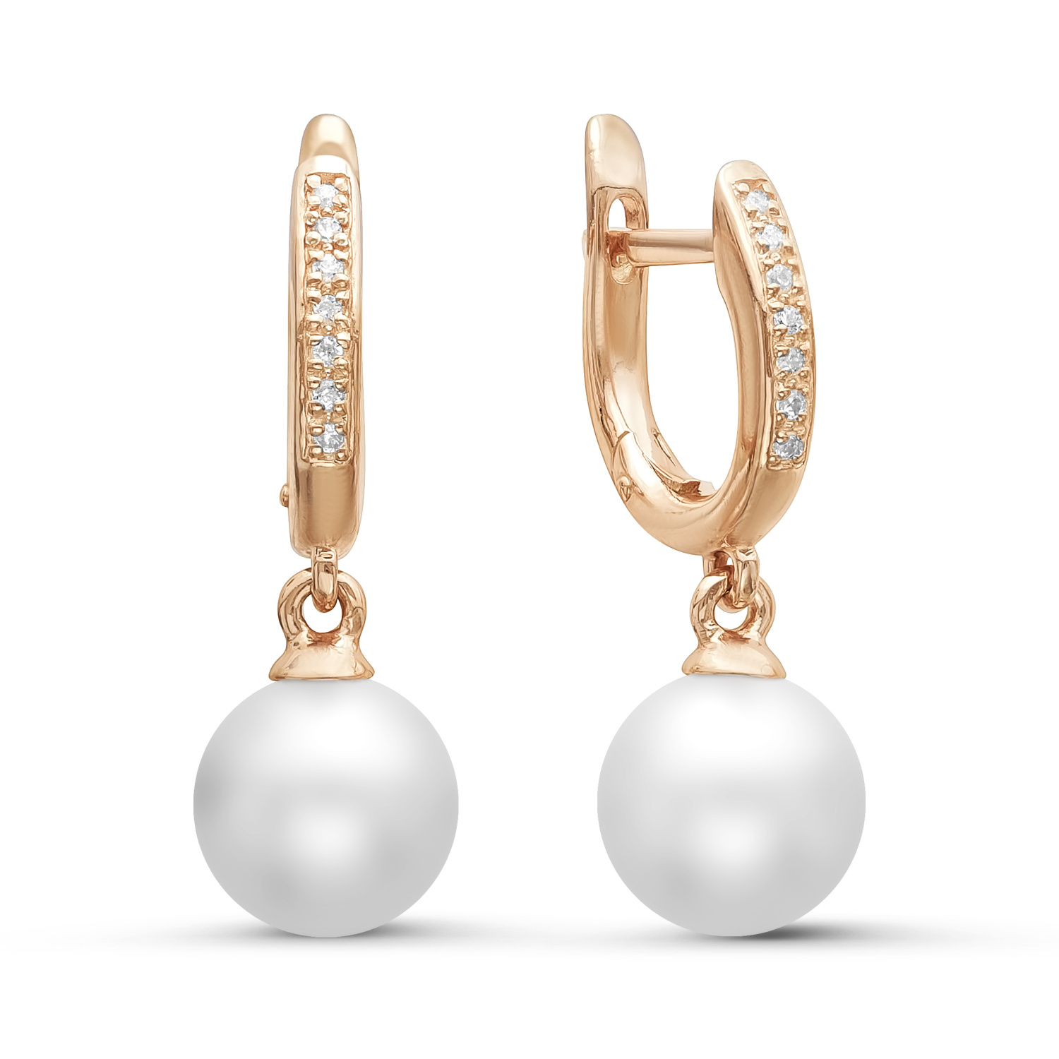Серьги из серебра 925 пробы с белыми жемчужинами 8,5-9 мм. Артикул 11478
