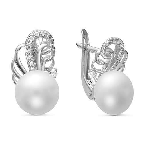 Серьги из серебра 925 пробы с белыми жемчужинами 8-8,5 мм. Артикул 10417