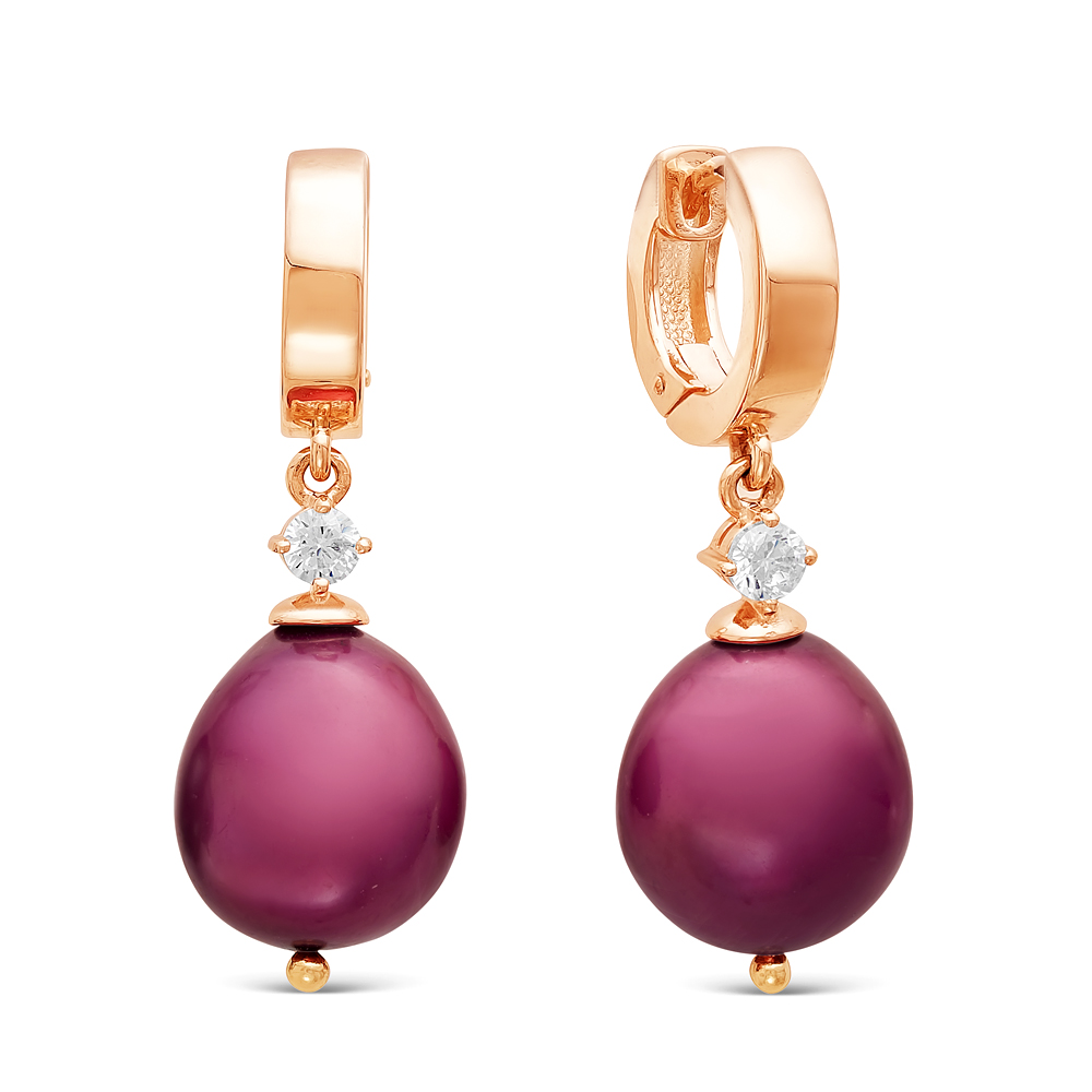 Серьги из серебра 925 пробы с красными жемчужинами 11-12 мм. Артикул 11566