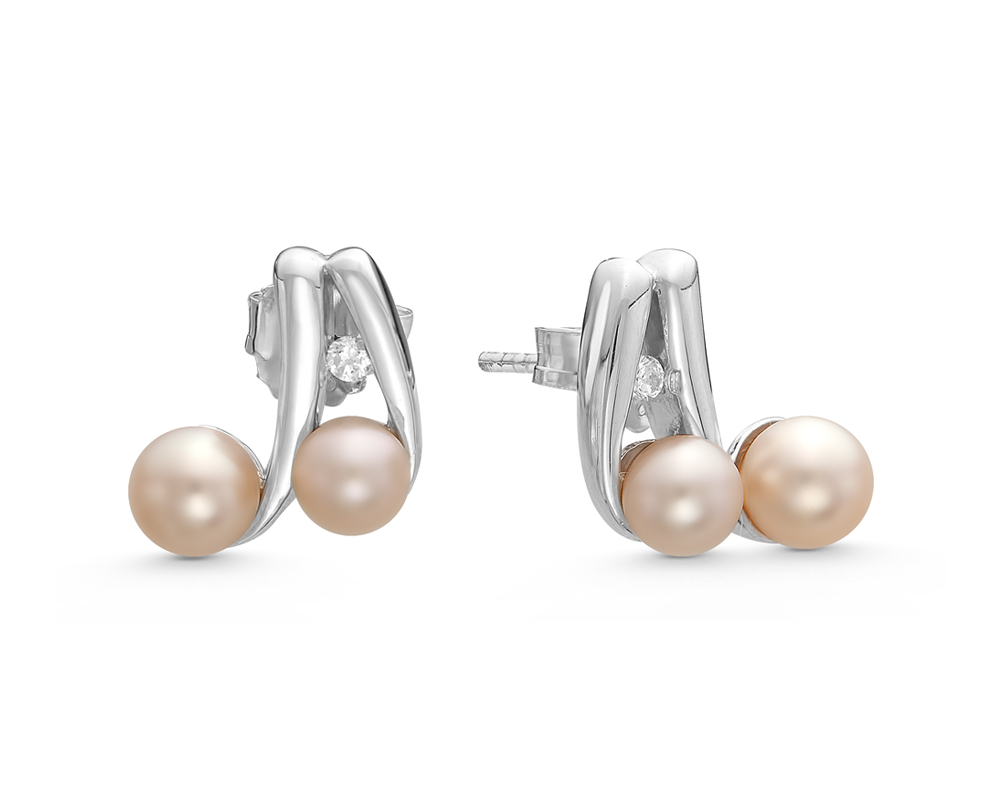 Серьги из серебра 925 пробы с розовыми жемчужинами 4-5 мм. Артикул 11239