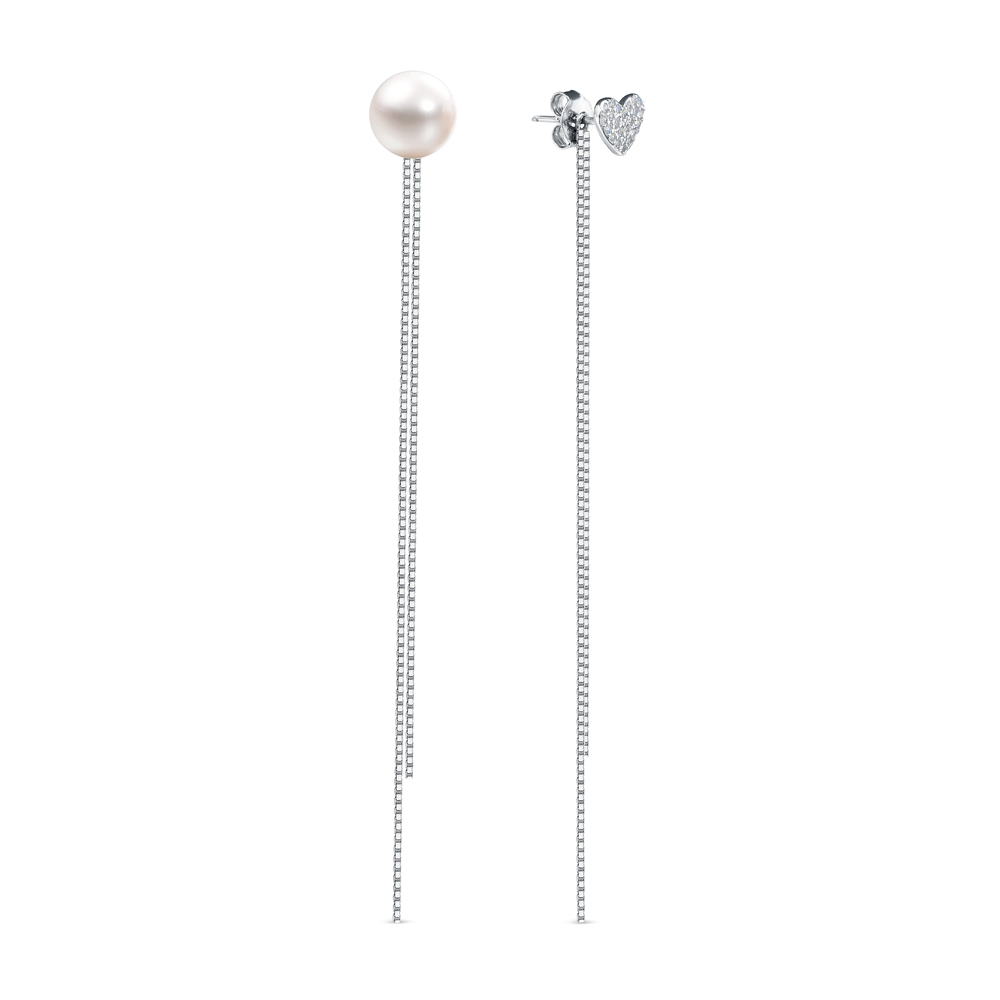 Серьги из серебра 925 пробы с белой жемчужиной 8,5-9 мм. Артикул 12838
