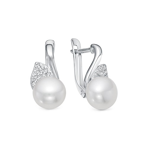 Серьги из серебра 925 пробы с белыми жемчужинами 8-8,5 мм. Артикул 12398