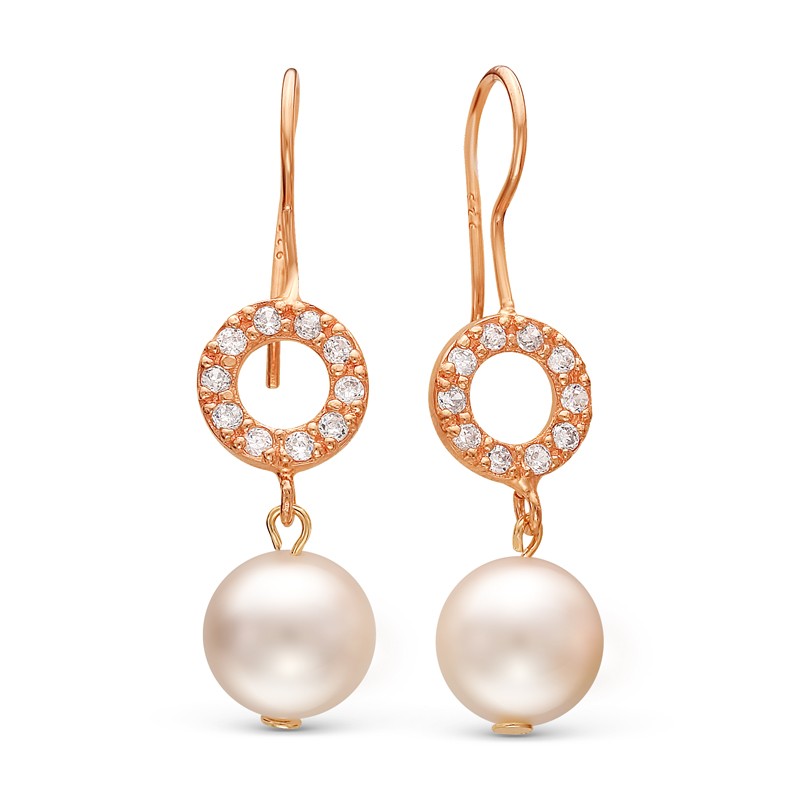 Серьги из серебра 925 пробы с белыми жемчужинами 9-9,5 мм. Артикул 10227