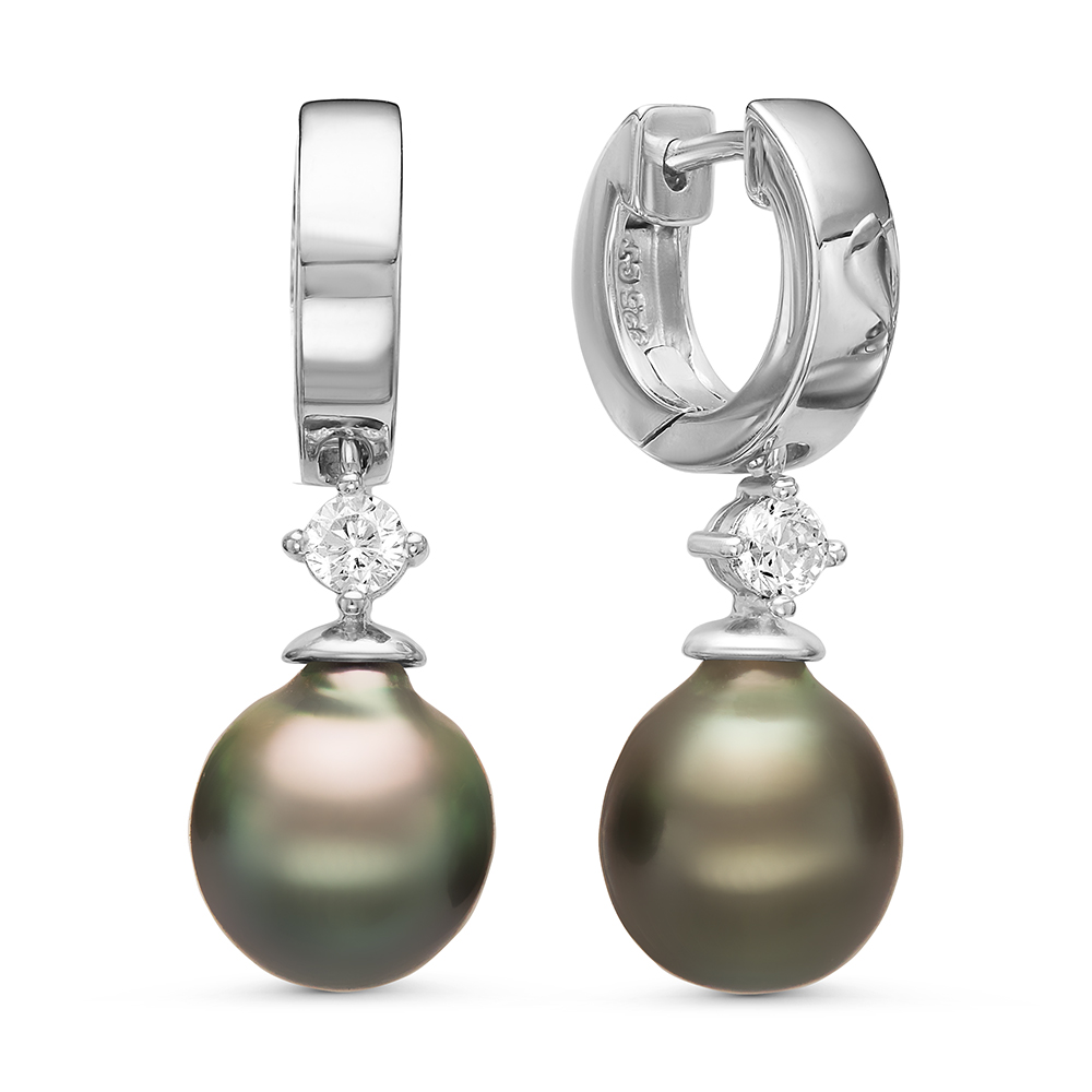 Серьги из серебра 925 пробы с Таитянскими жемчужинами 10-10,5 мм. Артикул 11107