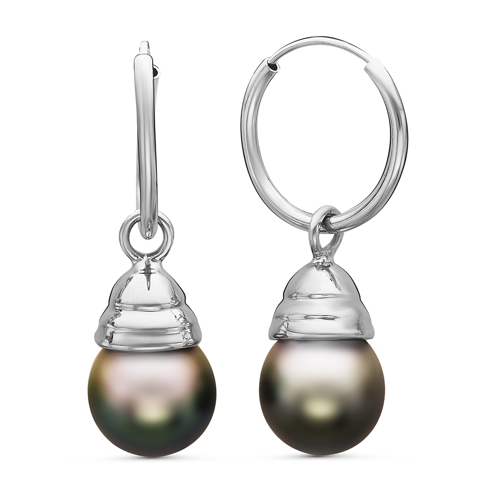 Серьги из серебра 925 пробы с Таитянскими жемчужинами 9-9,5 мм. Артикул 10712