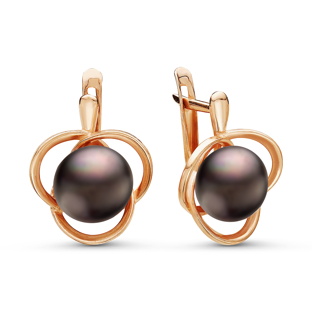 Серьги из серебра 925 пробы с черными жемчужинами 8,5-9 мм. Артикул 10821