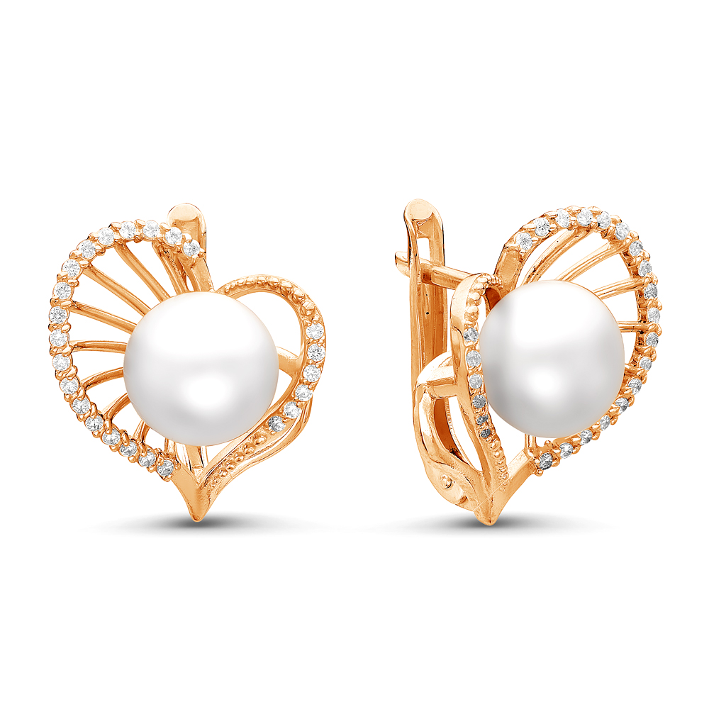 Серьги из серебра 925 пробы с белыми жемчужинами 7,5-8 мм. Артикул 11977
