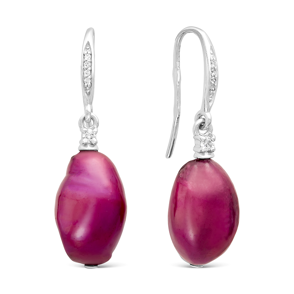 Серьги из серебра 925 пробы с красными жемчужинами 11-12 мм. Артикул 11565