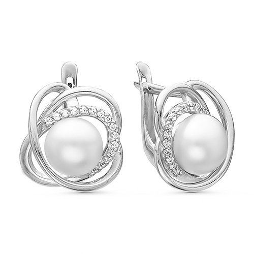 Серьги из серебра 925 пробы с белыми жемчужинами 7,5-8 мм. Артикул 11974