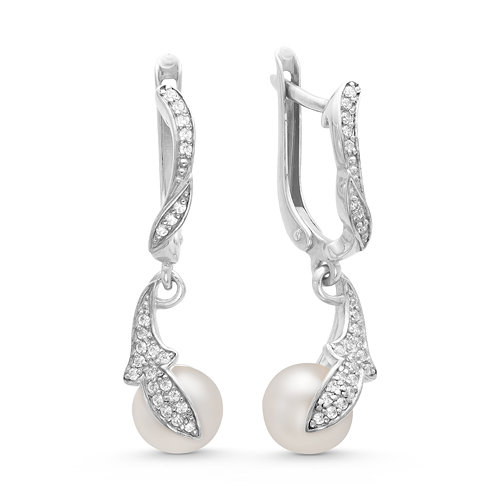 Серьги из серебра 925 пробы с белыми жемчужинами 8-8,5 мм. Артикул 10431