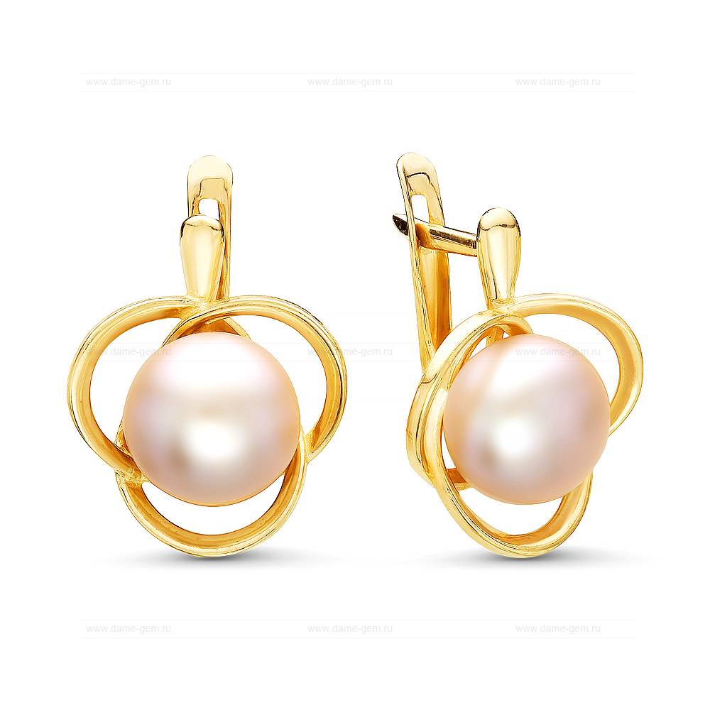 Серьги из серебра 925 пробы с розовыми жемчужинами 8,5-9 мм. Артикул 12061