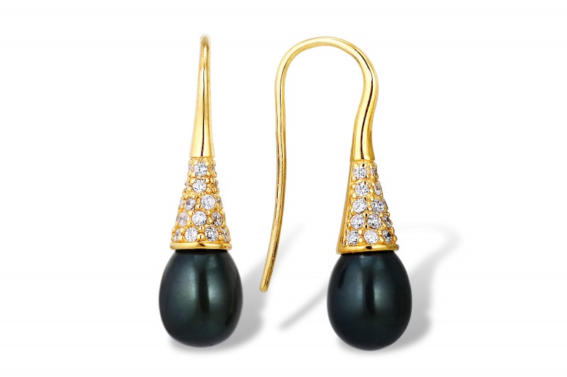 Серьги из серебра 925 пробы с черными жемчужинами 7,5-8,5 мм. Артикул 9612