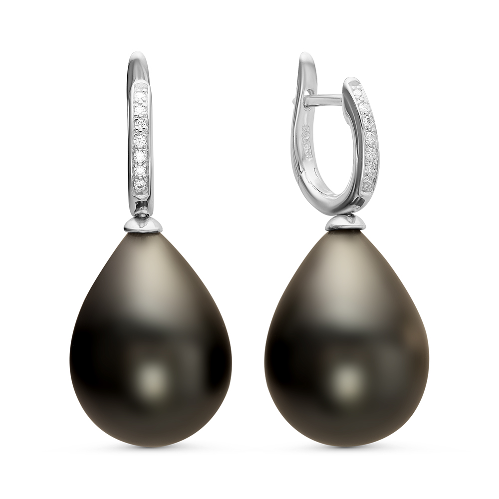 Серьги из серебра 925 пробы с черными жемчужинами "Майорика" 16-20 мм. Артикул 11277