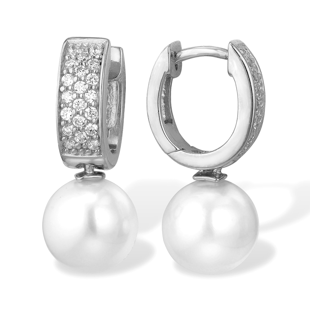 Серьги из серебра 925 пробы с белыми жемчужинами 8,5-9 мм. Артикул 11442