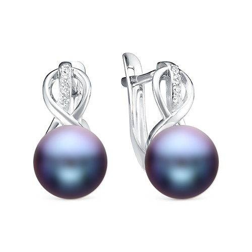 Серьги из серебра 925 пробы с черными жемчужинами 8,5-9 мм. Артикул 11371