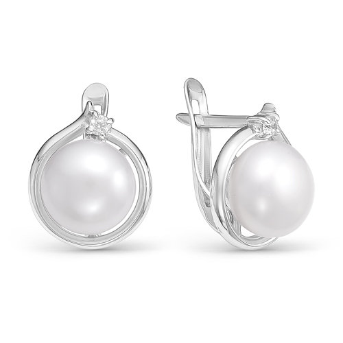 Серьги из серебра 925 пробы с белыми жемчужинами 8-8,5 мм. Артикул 12267