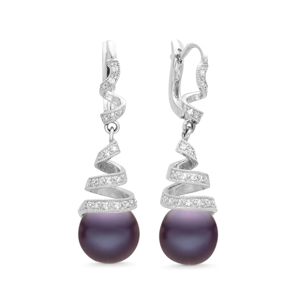 Серьги из серебра 925 пробы с черными жемчужинами 10,5-11 мм. Артикул 11283