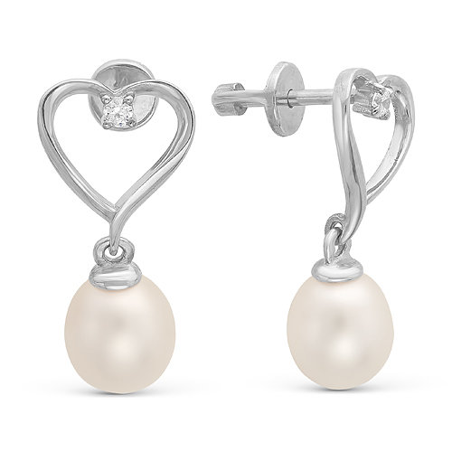 Серьги из серебра 925 пробы с белыми жемчужинами 7,5-8 мм. Артикул 9524