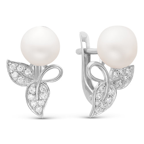 Серьги из серебра 925 пробы с белыми жемчужинами 7-7,5 мм. Артикул 10799