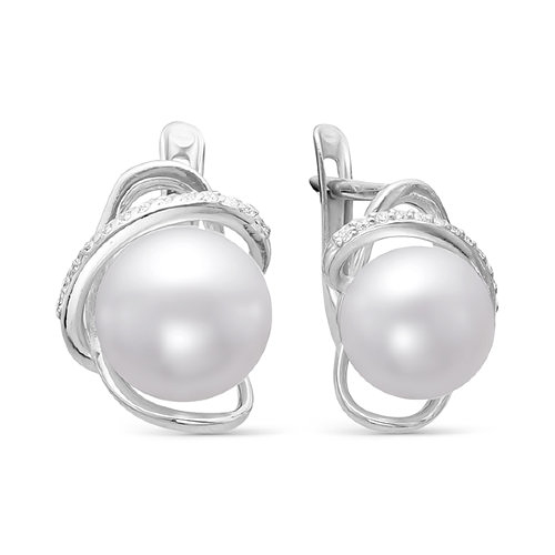Серьги из серебра 925 пробы с белыми жемчужинами 8,5-9 мм. Артикул 11976