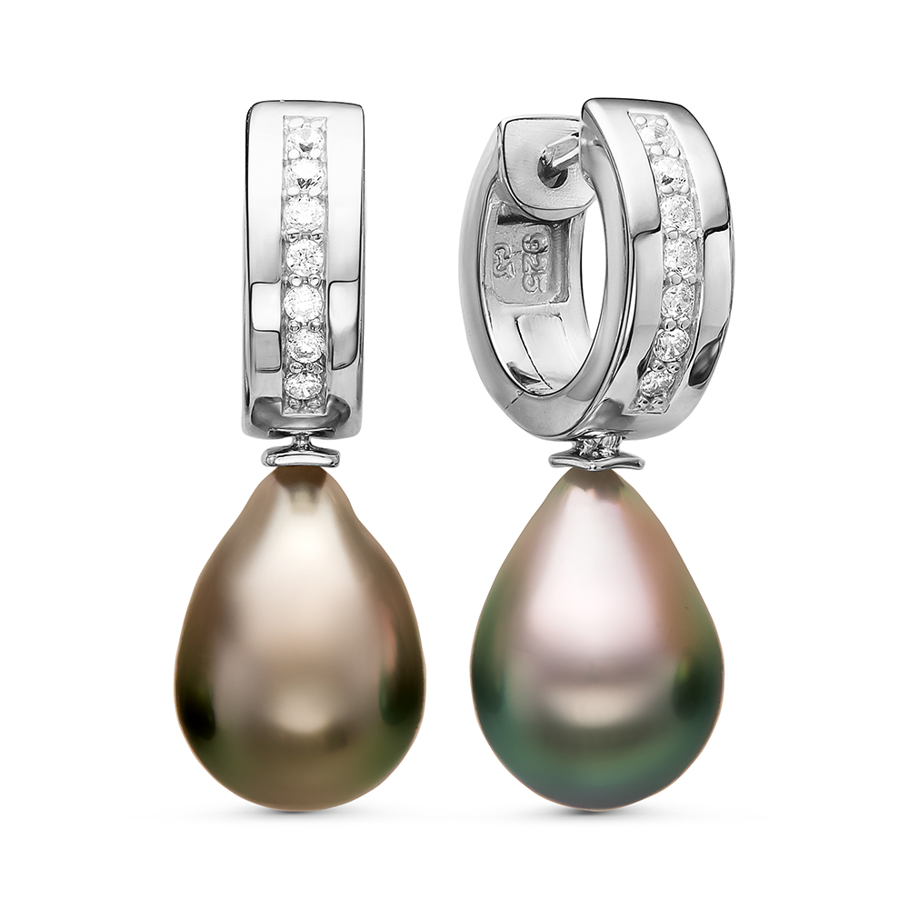 Серьги из серебра 925 пробы с Таитянскими жемчужинами 9,6-9,9 мм. Артикул 11105